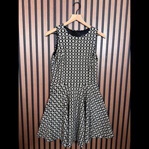Cynthia Rowley Dress Small Beige Black Textured Fit & Flare Sleeveless Stretch